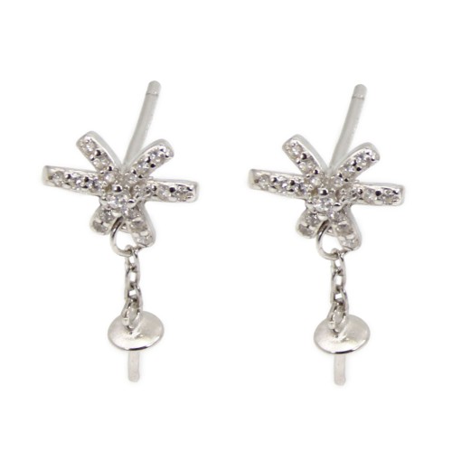 Clous d'oreilles noeud ruban pour semi percée 10x18mm - oxyde zirconium & Argent 925 rhodié x 2pcs