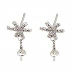 Pendientes de botón lazo de cinta para oreja perforada 10x18mm - circonita cúbica y Plata de Ley 925 rodinada x 2 uds.