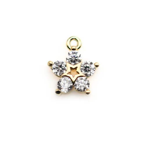 Charme a forma di fiore 8mm con perle nacrate, placcato in oro su ottone e zirconi x 1 pezzo.