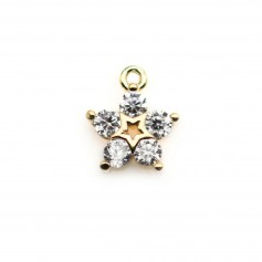 Charme a forma di fiore 8mm con perle nacrate, placcato in oro su ottone e zirconi x 1 pezzo.