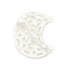 Nacre blanche lune motif décoré 23x27mm x 1pc