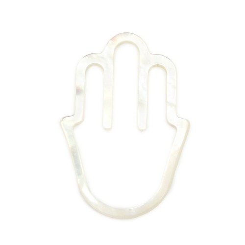 White mother-of-pearl Hamsa hand 24x35mm x 1pc