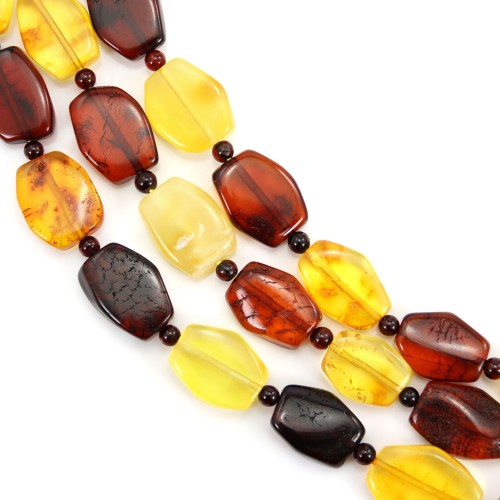 Irregular multicolored amber hexagon 10x14mm x 39cm (23 pieces)