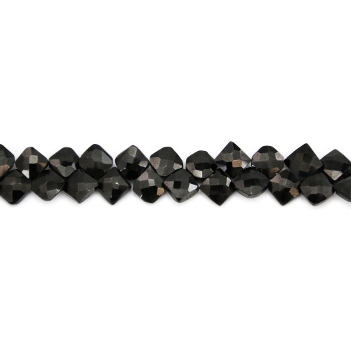 Schwarzer Spinell, facettierter Rautenform, 7-8mm x 21cm.