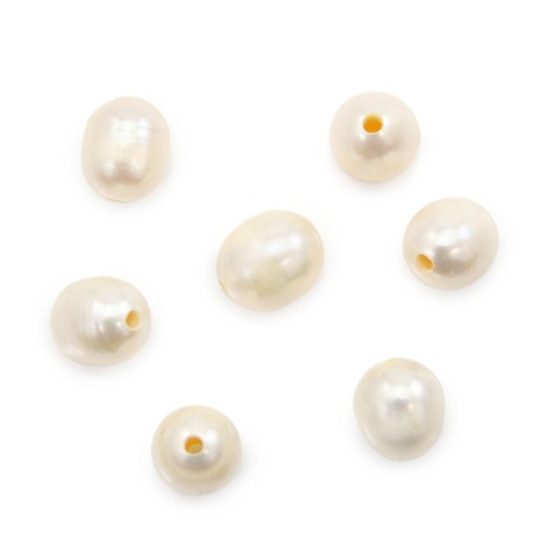 Perle de culture d'eau douce, blanche, olive, 10-11mm x 1pc