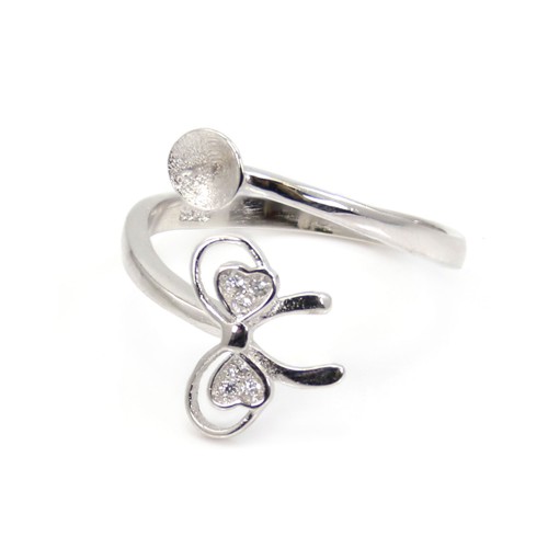 Verstellbarer Ring mit Schleifenband für halbgebohrte - Zirkonia & Rhodiniertes Silber 925 x 1 Stück