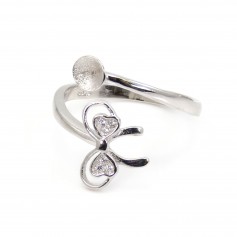 Bague réglable noeud ruban pour semi percée - oxyde zirconium & Argent 925 rhodié x 1pc