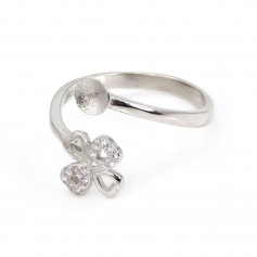 Verstellbarer Kleeblatt-Ring mit halb gepflastertem halb durchbohrtem Design - Zirkonia & Rhodiniertes Silber 925 x 1 Stück