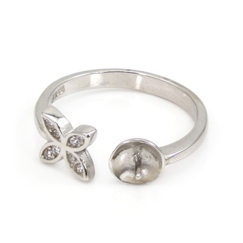 Anello regolabile a fiore per semi percée - ossido di zirconio & Argento 925 rodio x 1pc