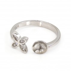 Anello regolabile a fiore per semi percée - ossido di zirconio & Argento 925 rodio x 1pc