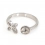Anillo ajustable de flor para semi perforada - circonita cúbica y Plata de ley 925 rodinada x 1ud.