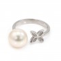Anillo ajustable de flor para semi perforada - circonita cúbica y Plata de ley 925 rodinada x 1ud.