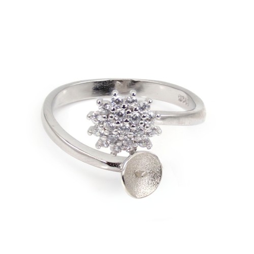 Verstellbarer Dhalia-Ring für halb durchbohrte Ohren - Zirkonia & Rhodiniertes Silber 925 x 1 Stück