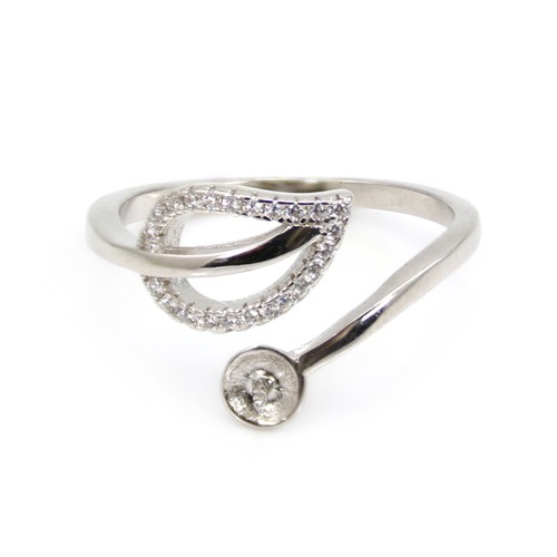 Anello regolabile a foglia per semi percée - ossido di zirconio & Argento 925 rodio x 1pz