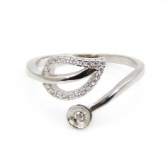 Anello regolabile a foglia per semi percée - ossido di zirconio & Argento 925 rodio x 1pz
