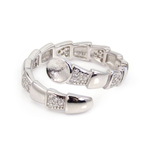 Adjustable decorative half-pavé ring for half-pierced - cubic zirconia & Rhodium-plated Silver x 1pc