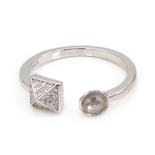 Anello regolabile a piramide per semi percée - zircone cubico & Argento 925 rodio x 1pz