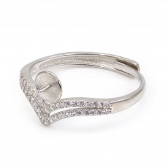 Verstellbarer Diadem-Ring für semi durchbohrt - Zirkonia & Rhodiniertes Silber 925 x 1 Stück