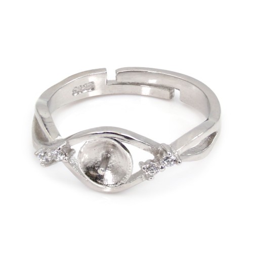 Verstellbarer umwickelter Ring für halbgebohrte - Zirkonia & Rhodiniertes Silber 925 x 1 Stück