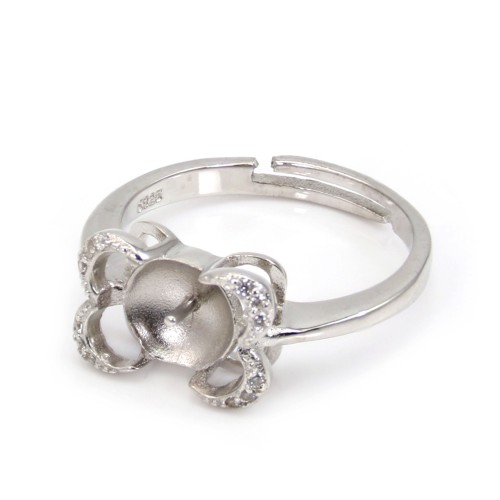 Bague réglable strass pour semi percé - oxyde zirconium & Argent 925 rhodié x 1pc