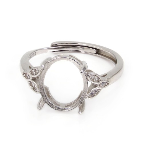 Bague réglable mini strass pour cabochon 10x12mm - oxyde zirconium & Argent 925 rhodié x 1pc