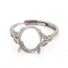 Anillo ajustable de mini estrás para cabujón de 10x12mm - circonio cúbico y plata de ley 925 rodinada x 1ud.