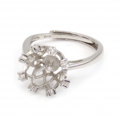 Anillo ajustable de corona para semi percé - circonita cúbica y Plata de ley 925 rodinada x 1ud.