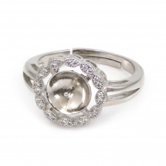 Anello regolabile cerchio stilizzato per semi percé - ossido di zirconio & Argento 925 rodio x 1pc