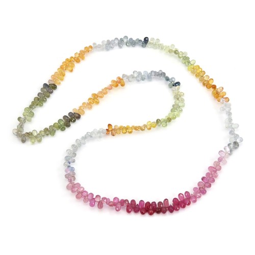 Multicolor sapphire, faceted briolette shape 2.5x4mm x 45cm