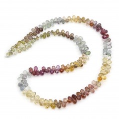 Multicolored sapphire, faceted briolette shape, 3x5mm x 40cm.