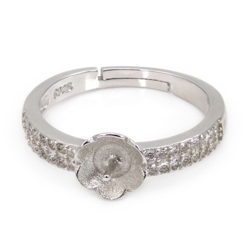 Anel ajustável coupelle flor para semi percé - zircônia cúbica e Prata 925 rodinada x 1 unid.