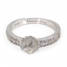 Anel ajustável coupelle flor para semi percé - zircônia cúbica e Prata 925 rodinada x 1 unid.