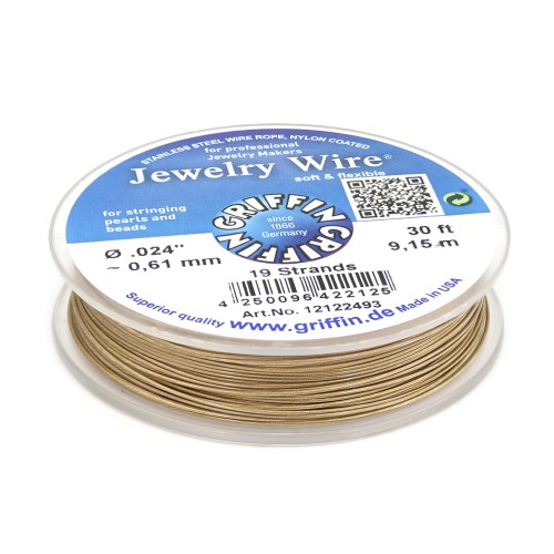Fil cablé 19 brins gainé nylon plaqué or 24 carats 0.6mm x 9.15m