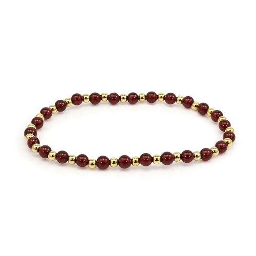 Garnet Bracelet 4mm with golden beads - Elastic x 1pc