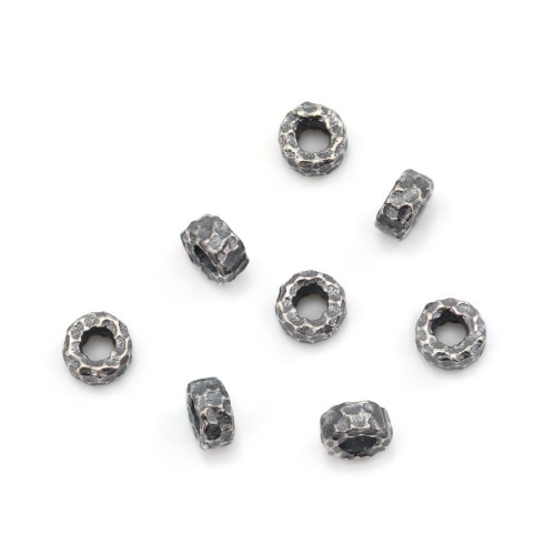 Pearl spacer hammered rondelle 2x4mm - Nielloed 925 Silver x 4pcs