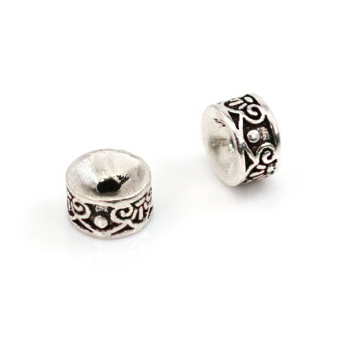 Bead spacer rondelle decorated 3x6mm - 925 Niello Silver x 1pc
