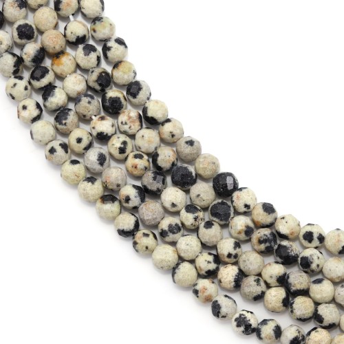 Faceted round Dalmatian Jasper 3mm x 40cm