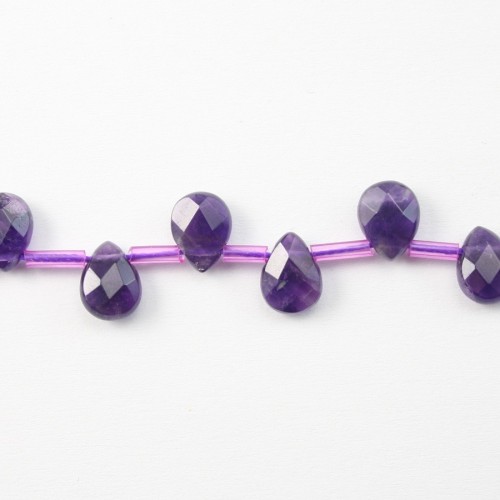 Amethyst, flat faceted drop, 6x9mm x 40cm